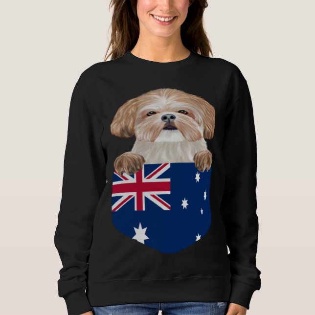 Australia Flag Shih Tzu Dog In Pocket T Shirt (Framsida)