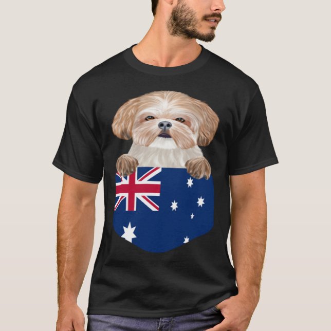 Australia Flag Shih Tzu Dog In Pocket T Shirt (Framsida)