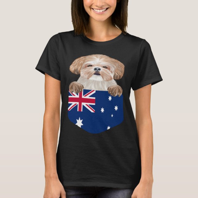 Australia Flag Shih Tzu Dog In Pocket T Shirt (Framsida)