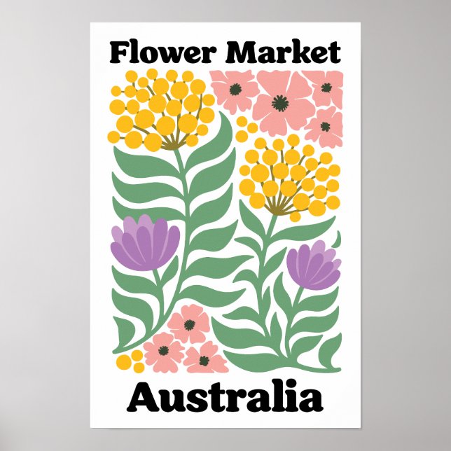 Australia Flower Market Golden Wattle Pink Blossom Poster (Framsidan)