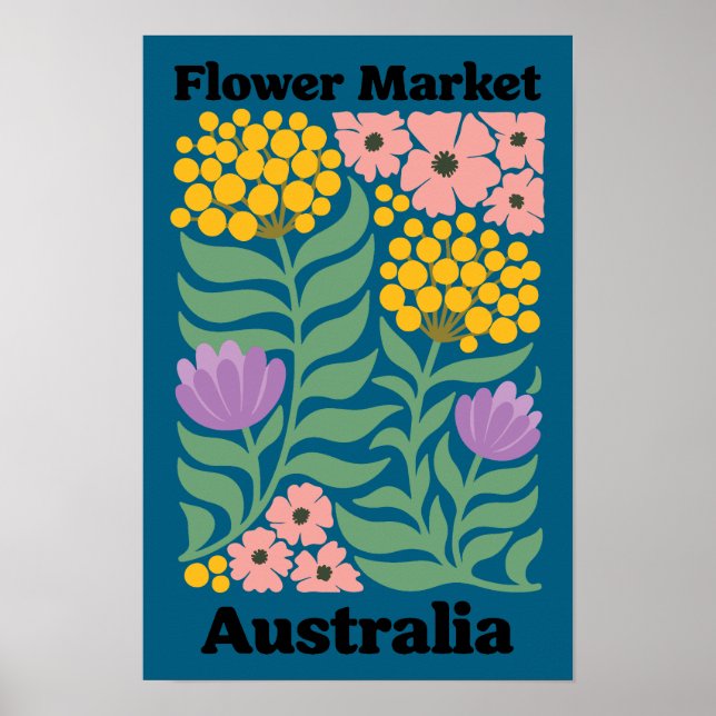 Australia Flower Market Golden Wattle Pink Blossom Poster (Framsidan)