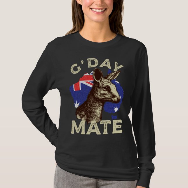 Australia G day Mate Kangaroo Aussie Australian Fl T Shirt (Framsida)
