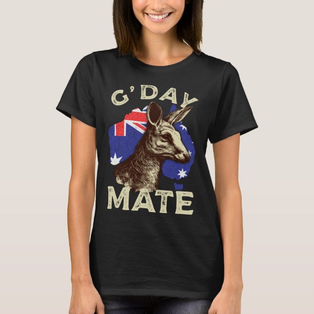 Australia G day Mate Kangaroo Aussie Australian Fl T Shirt (Framsida)