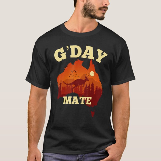 Australia G'Day Mate   Australian Flag Aussie Map T Shirt (Framsida)