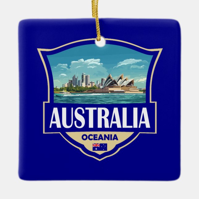Australia Illustration Retro Badge Julgransprydnad Keramik (Framsida)