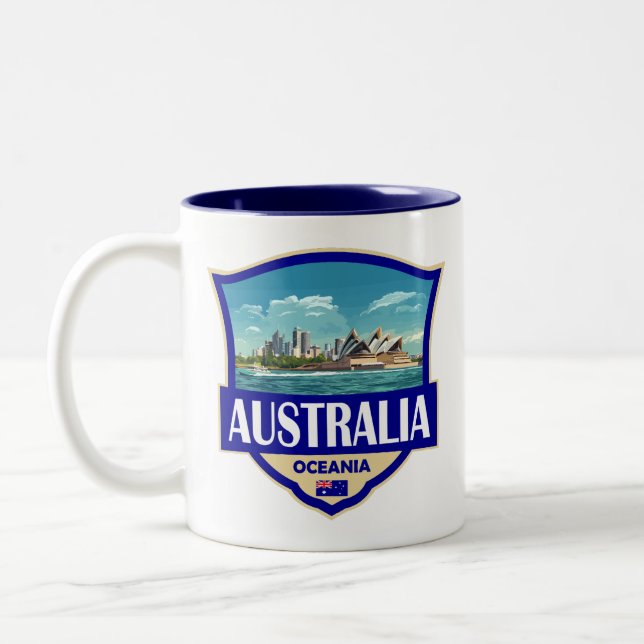 Australia Illustration Retro Badge Två-Tonad Mugg (Vänster)
