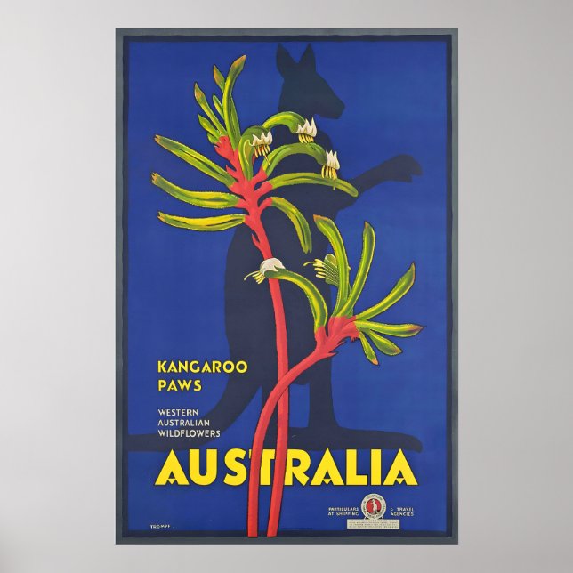 Australia Kangaroo Paws Vintage Travel Poster (Framsidan)