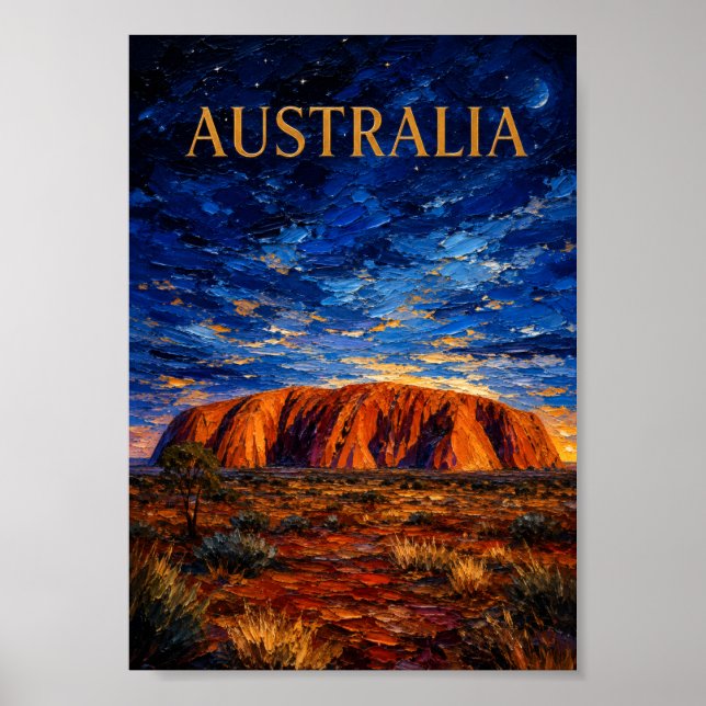 Australia: Mystic Night Uluru Art Souvenir Poster (Framsidan)