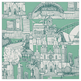 Australia toile de jouy dark teal peppermint tyg