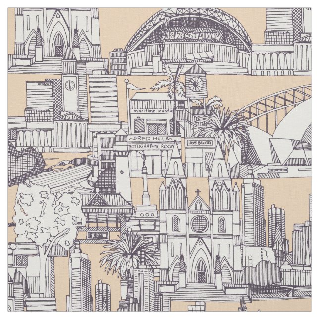 Australia toile de jouy mulberry sand tyg (Provkarta)