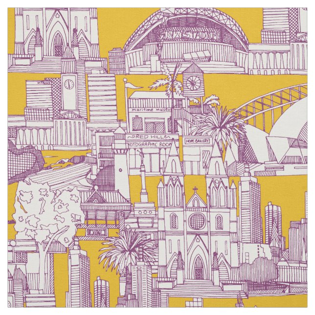 Australia toile de jouy purple yellow tyg (Provkarta)