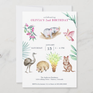 Australia Zoo Djur Födelsedag  Inbjudningar