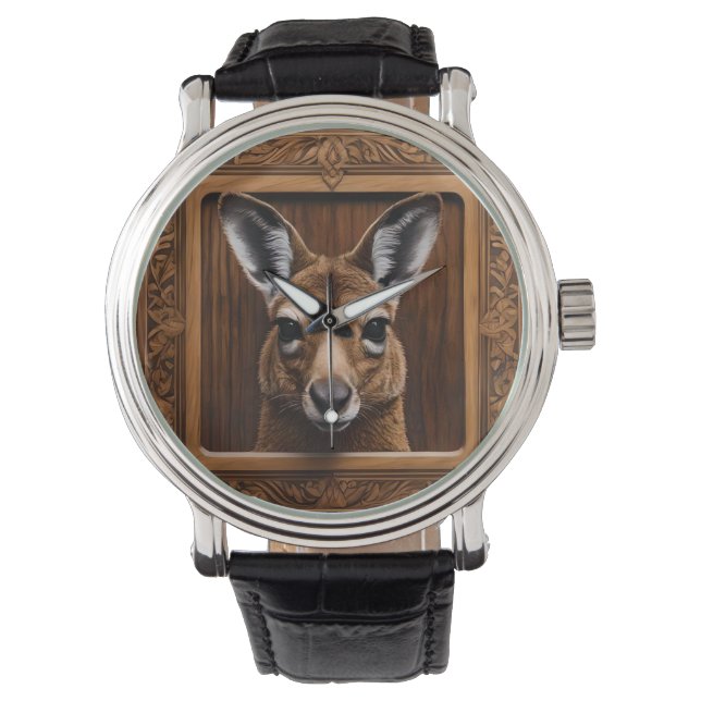 Australian 3D Wood Print Kangaroo Armbandsur (Framsida)