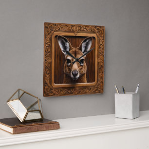 Australian 3D Wood Print Kangaroo Fyrkantig Klocka