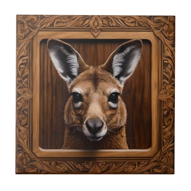 Australian 3D Wood Print Kangaroo Kakelplatta (Framsidan)