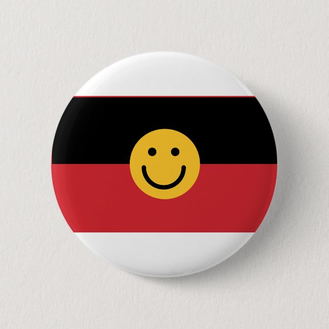 Australian Aboriginal flagga med Smile ansikte Knapp (Framsida)