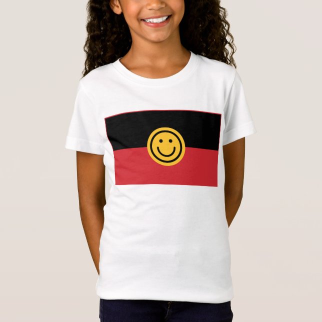Australian Aboriginal flagga med Smile ansikte T Shirt (Framsida)