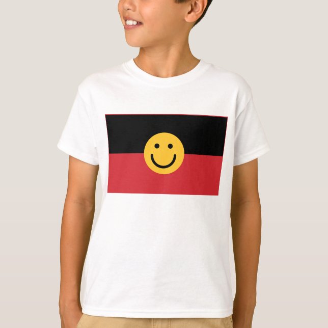 Australian Aboriginal flagga med Smile ansikte T Shirt (Framsida)