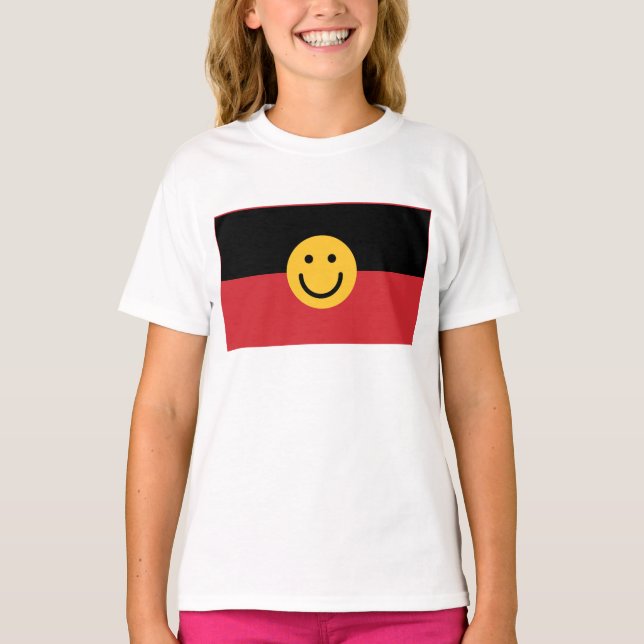 Australian Aboriginal flagga med Smile ansikte T Shirt (Framsida)