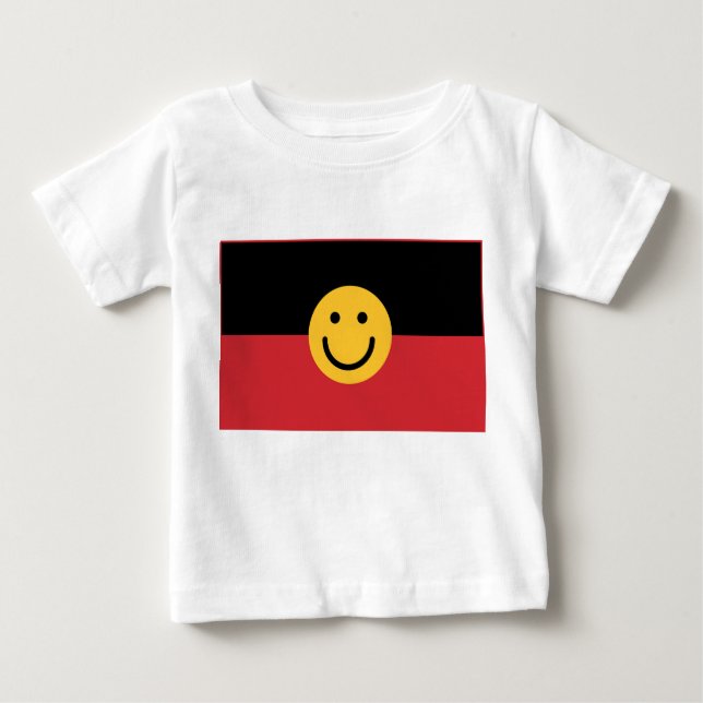 Australian Aboriginal flagga med Smile ansikte T Shirt (Framsida)