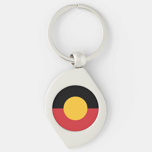 Australian Aboriginal flagga Swirl Silverfärgad Nyckelring (Framsidan)