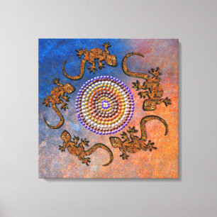 Australian Aboriginal-stil Gecko Circle of Life Canvastryck