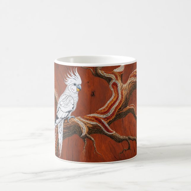 Australian Aboriginal-themed Cockatiel Kaffemugg (Center)