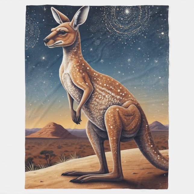 Australian Aboriginal-themed Kangaroo Scene Fleecefilt (Framsidan)