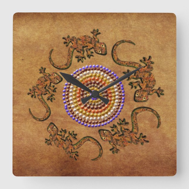 Australian Aborigine Dreamtime & Animals Fyrkantig Klocka (Framsida)