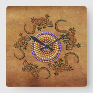 Australian Aborigine Dreamtime & Animals Fyrkantig Klocka