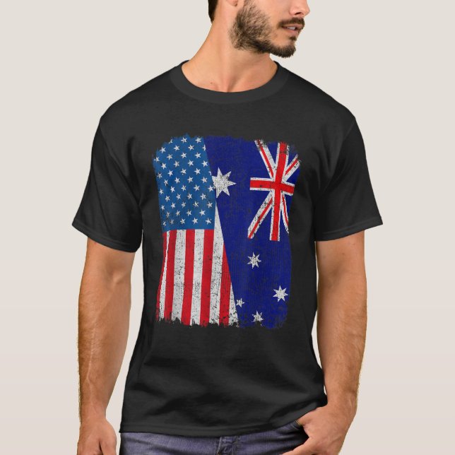 Australian American Flagga HalUSA Australien Root  T Shirt (Framsida)