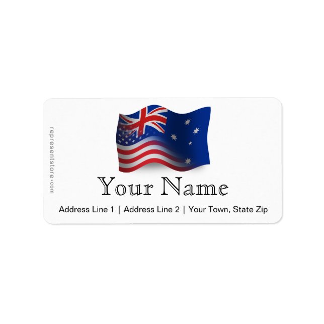 Australian-American Wave Flagga Adressetikett (Framsidan)