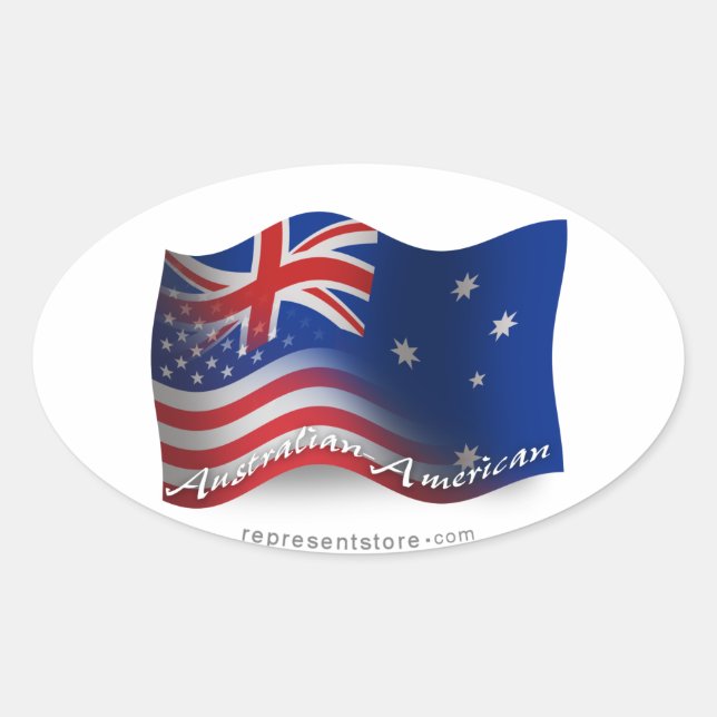 Australian-American Wave Flagga Ovalt Klistermärke (Framsida)