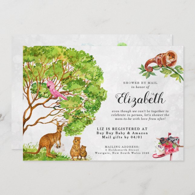 Australian Animals Baby Shower by Mail Call Inbjudningar (Fram/baksida)