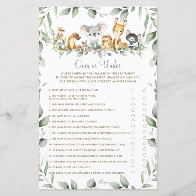 Australian Animals Baby Shower over eller under Ga (Framsida)