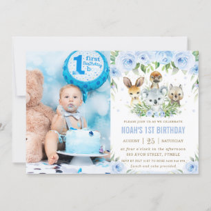 Australian Animals Blue Blommigt Birthday Photo Inbjudningar
