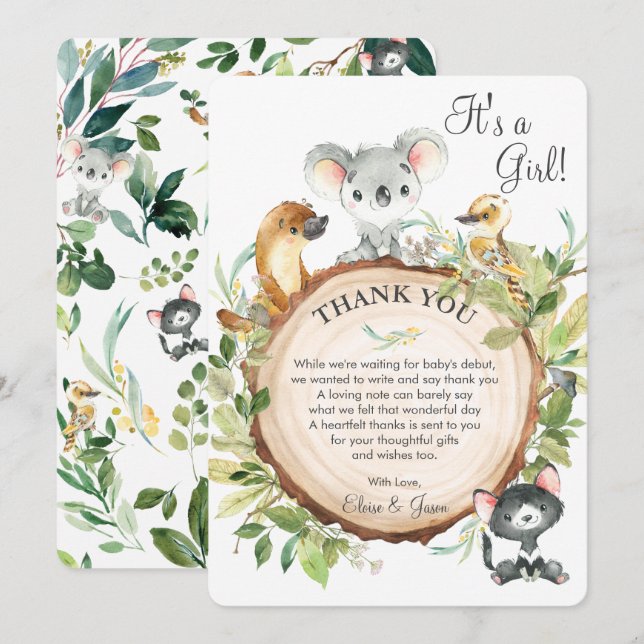 Australian Animals Cute Koala Neutralt Baby Shower Tack Kort (Fram/baksida)