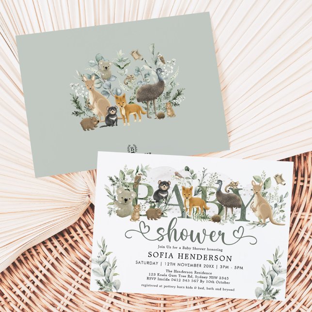 Australian Animals Eucalyptus Greenery Baby Shower Inbjudningar (Skapare uppladdad)