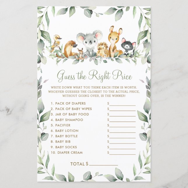 Australian Animals Gissa Högerna Pris Baby Game (Framsida)