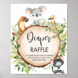 Australian Animals Greenery Baby Diaper Raffle Poster