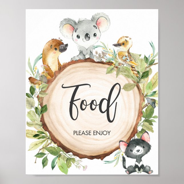 Australian Animals Greenery Baby Shower Food Sign Poster (Framsidan)