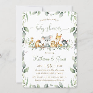 Australian Animals Greenery Baby Shower Neutralt Inbjudningar
