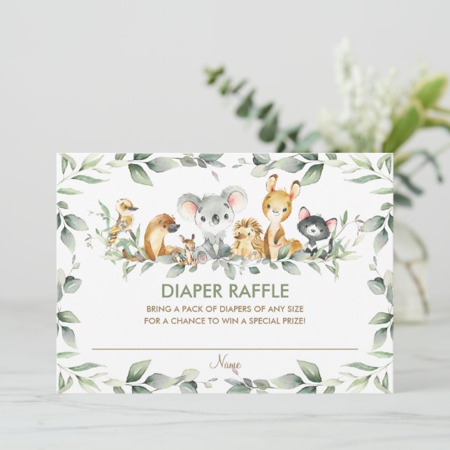 Australian Animals Greenery Diaper Raffle Card Inbjudningar (Stående Fram)