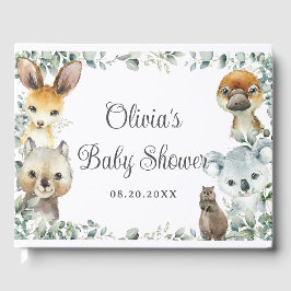 Australian Animals Greenery Neutralt Baby Shower Gästböcker