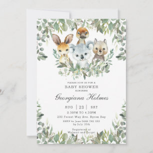 Australian Animals Greenery Neutralt Baby Shower Inbjudningar