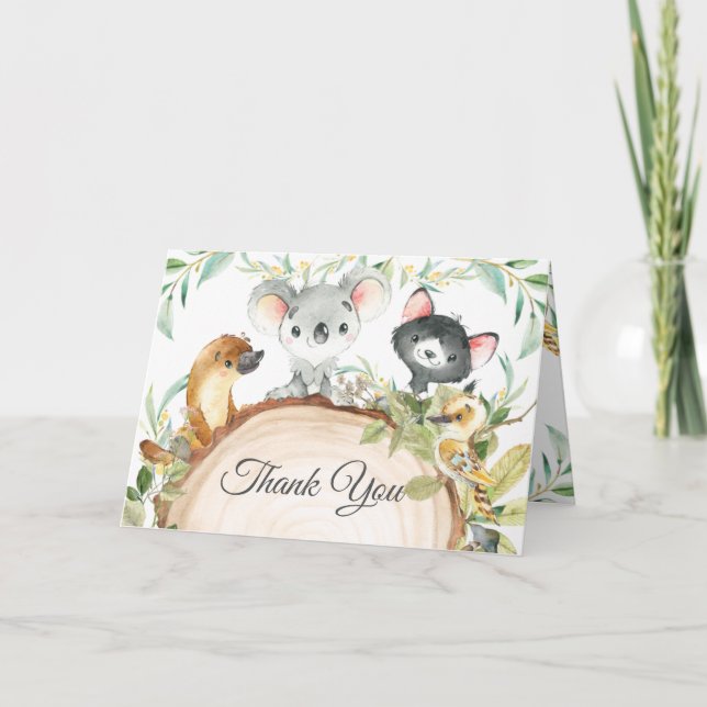 Australian Animals Greenery Neutralt Baby Shower Tack Kort (Framsida)