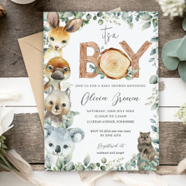 Australian Animals Greenery Wood Boy Shower Inbjudningar