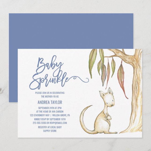 Australian Animals | Kangaroo & Joey Baby Sprinkle Inbjudningar (Fram/baksida)