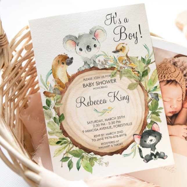 Australian Animals Koala Baby Shower Neutralt Boy Inbjudningar (Skapare uppladdad)
