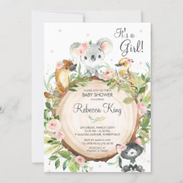 Australian Animals Koala Blommigt Baby Shower Girl Inbjudningar